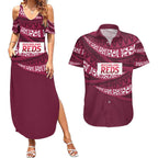 Queensland Rugby Pacific Custom Couples Matching Summer Maxi Dress and Hawaiian Shirt Pasifika Tapa Pattern