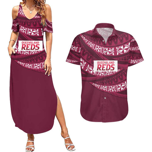 Queensland Rugby Pacific Custom Couples Matching Summer Maxi Dress and Hawaiian Shirt Pasifika Tapa Pattern