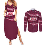 Queensland Rugby Pacific Custom Couples Matching Summer Maxi Dress and Long Sleeve Button Shirt Pasifika Tapa Pattern