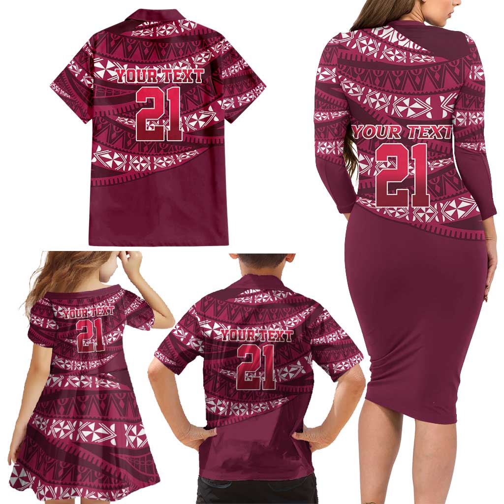 Queensland Rugby Pacific Custom Family Matching Long Sleeve Bodycon Dress and Hawaiian Shirt Pasifika Tapa Pattern