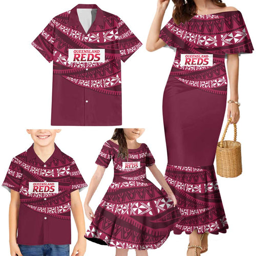 Queensland Rugby Pacific Custom Family Matching Mermaid Dress and Hawaiian Shirt Pasifika Tapa Pattern