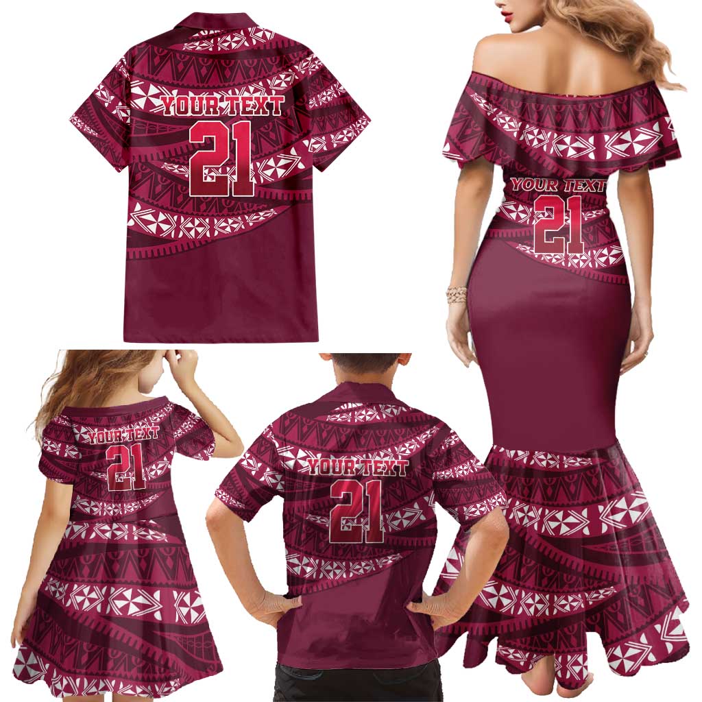Queensland Rugby Pacific Custom Family Matching Mermaid Dress and Hawaiian Shirt Pasifika Tapa Pattern