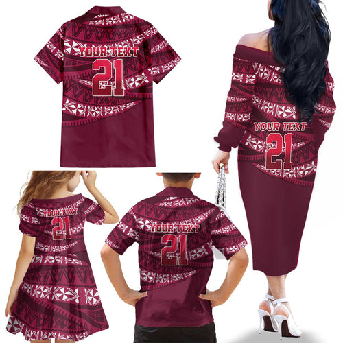 Queensland Rugby Pacific Custom Family Matching Off The Shoulder Long Sleeve Dress and Hawaiian Shirt Pasifika Tapa Pattern