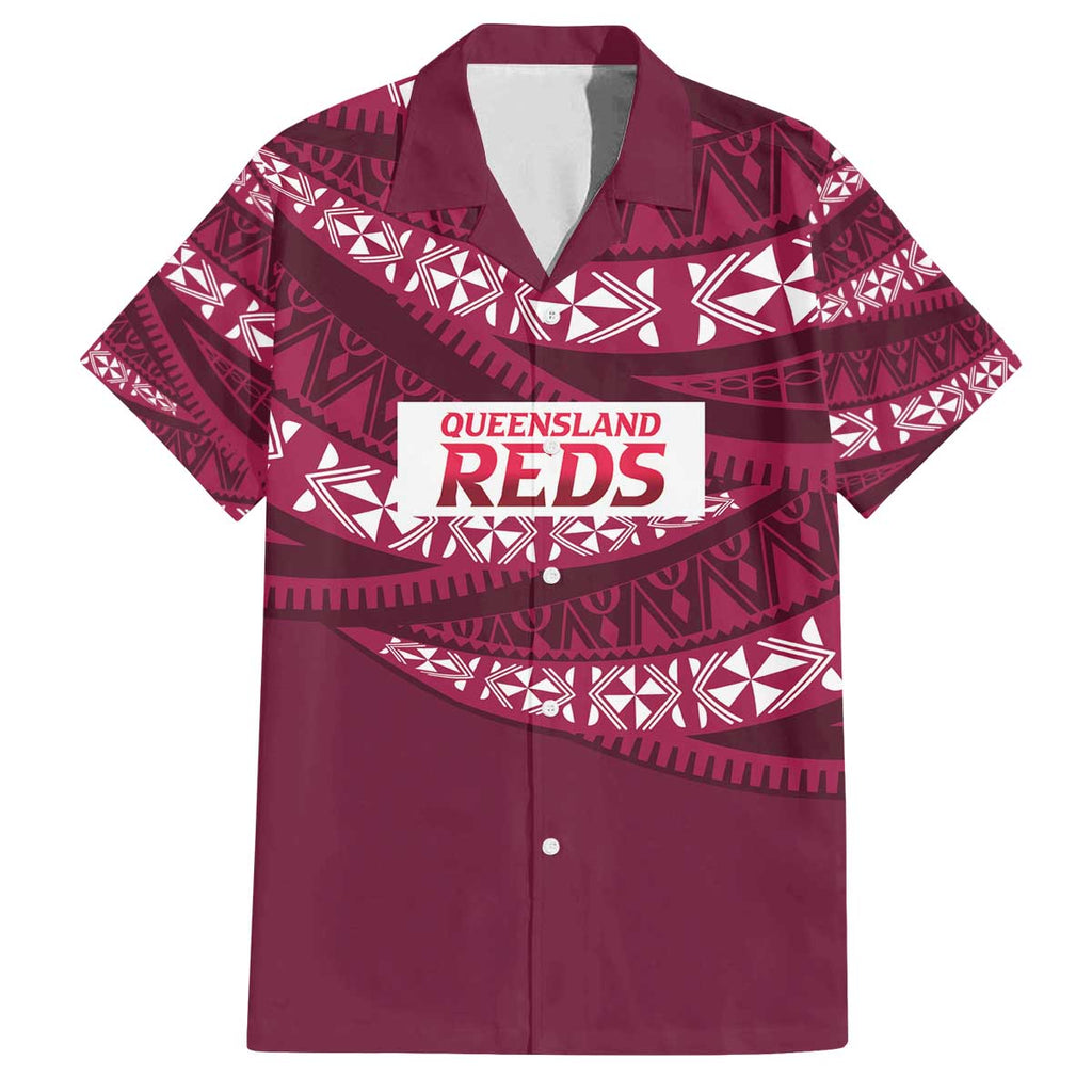 Queensland Rugby Pacific Custom Family Matching Off The Shoulder Long Sleeve Dress and Hawaiian Shirt Pasifika Tapa Pattern