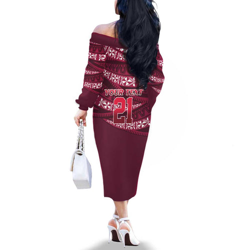 Queensland Rugby Pacific Custom Family Matching Off The Shoulder Long Sleeve Dress and Hawaiian Shirt Pasifika Tapa Pattern
