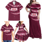 Queensland Rugby Pacific Custom Family Matching Off Shoulder Maxi Dress and Hawaiian Shirt Pasifika Tapa Pattern