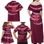 Queensland Rugby Pacific Custom Family Matching Off Shoulder Maxi Dress and Hawaiian Shirt Pasifika Tapa Pattern