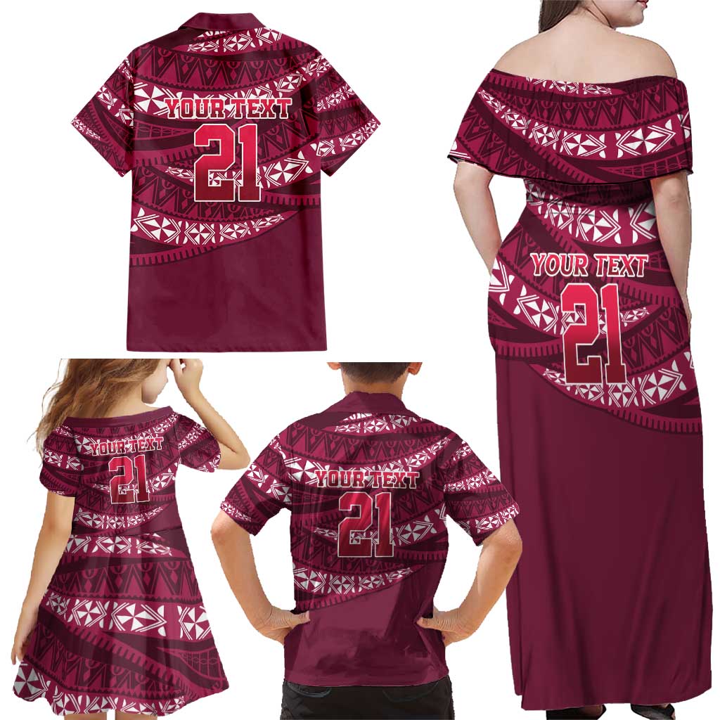 Queensland Rugby Pacific Custom Family Matching Off Shoulder Maxi Dress and Hawaiian Shirt Pasifika Tapa Pattern