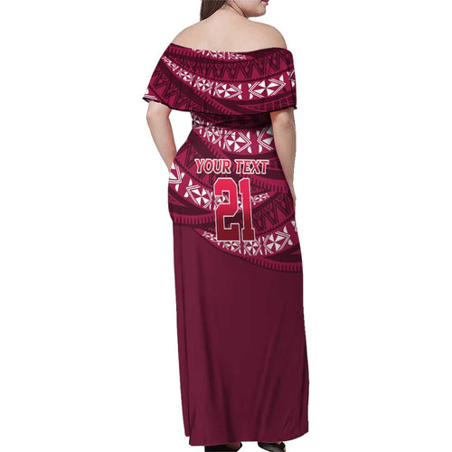 Queensland Rugby Pacific Custom Family Matching Off Shoulder Maxi Dress and Hawaiian Shirt Pasifika Tapa Pattern