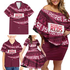 Queensland Rugby Pacific Custom Family Matching Off Shoulder Short Dress and Hawaiian Shirt Pasifika Tapa Pattern