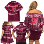 Queensland Rugby Pacific Custom Family Matching Off Shoulder Short Dress and Hawaiian Shirt Pasifika Tapa Pattern
