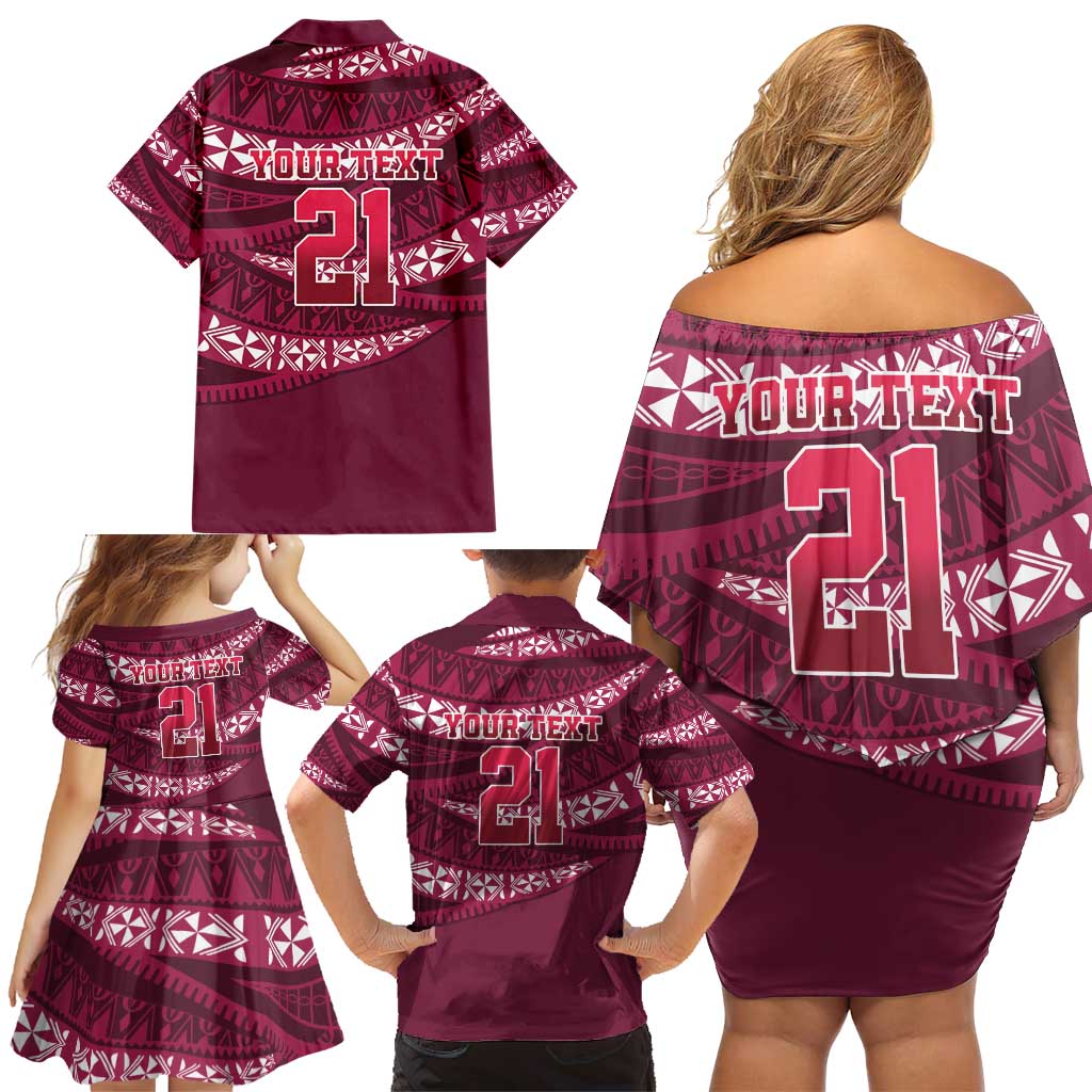 Queensland Rugby Pacific Custom Family Matching Off Shoulder Short Dress and Hawaiian Shirt Pasifika Tapa Pattern