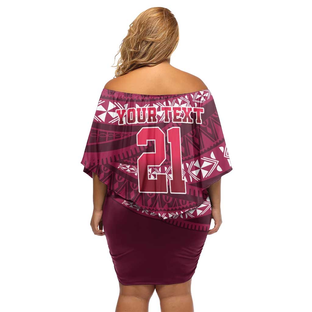 Queensland Rugby Pacific Custom Family Matching Off Shoulder Short Dress and Hawaiian Shirt Pasifika Tapa Pattern