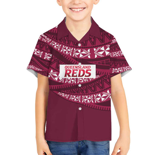Queensland Rugby Pacific Custom Family Matching Off Shoulder Short Dress and Hawaiian Shirt Pasifika Tapa Pattern