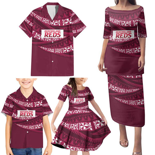 Queensland Rugby Pacific Custom Family Matching Puletasi and Hawaiian Shirt Pasifika Tapa Pattern