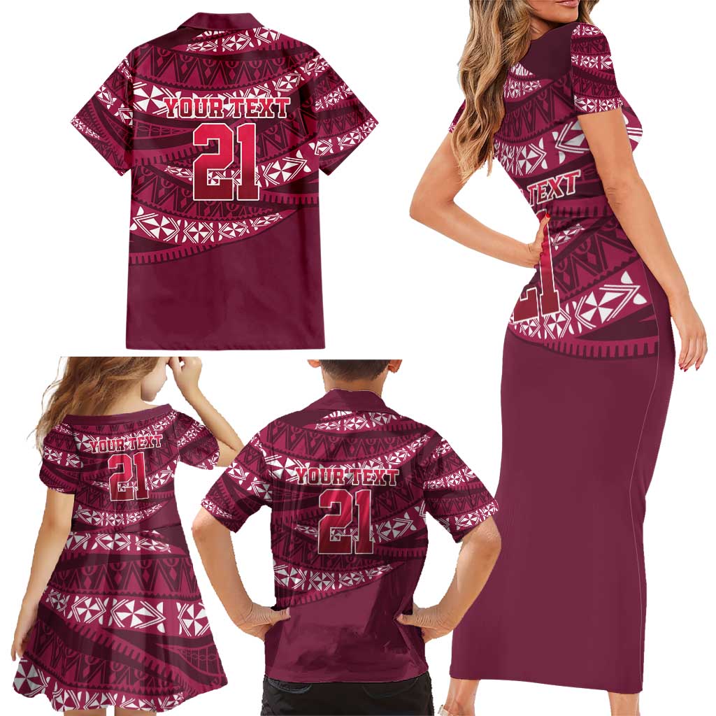 Queensland Rugby Pacific Custom Family Matching Short Sleeve Bodycon Dress and Hawaiian Shirt Pasifika Tapa Pattern