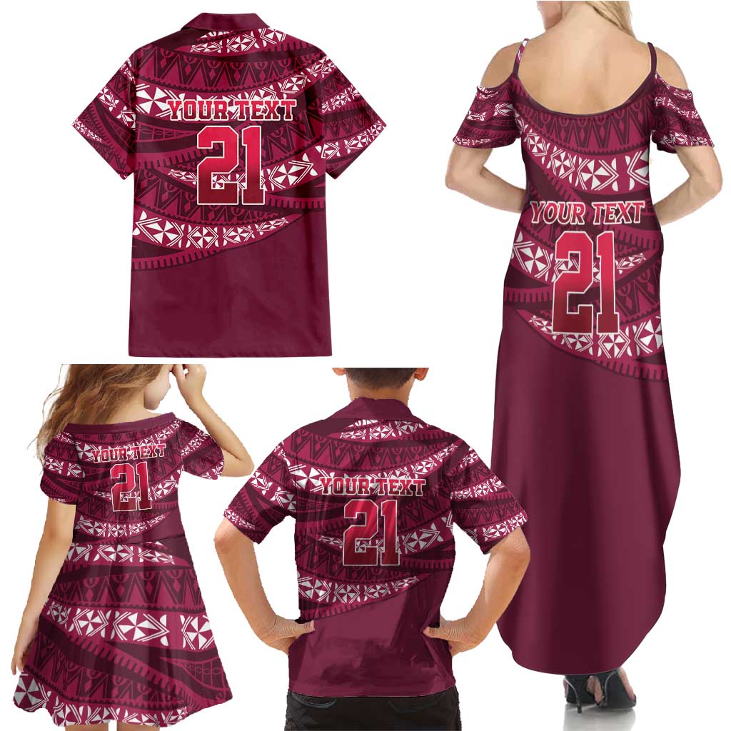 Queensland Rugby Pacific Custom Family Matching Summer Maxi Dress and Hawaiian Shirt Pasifika Tapa Pattern