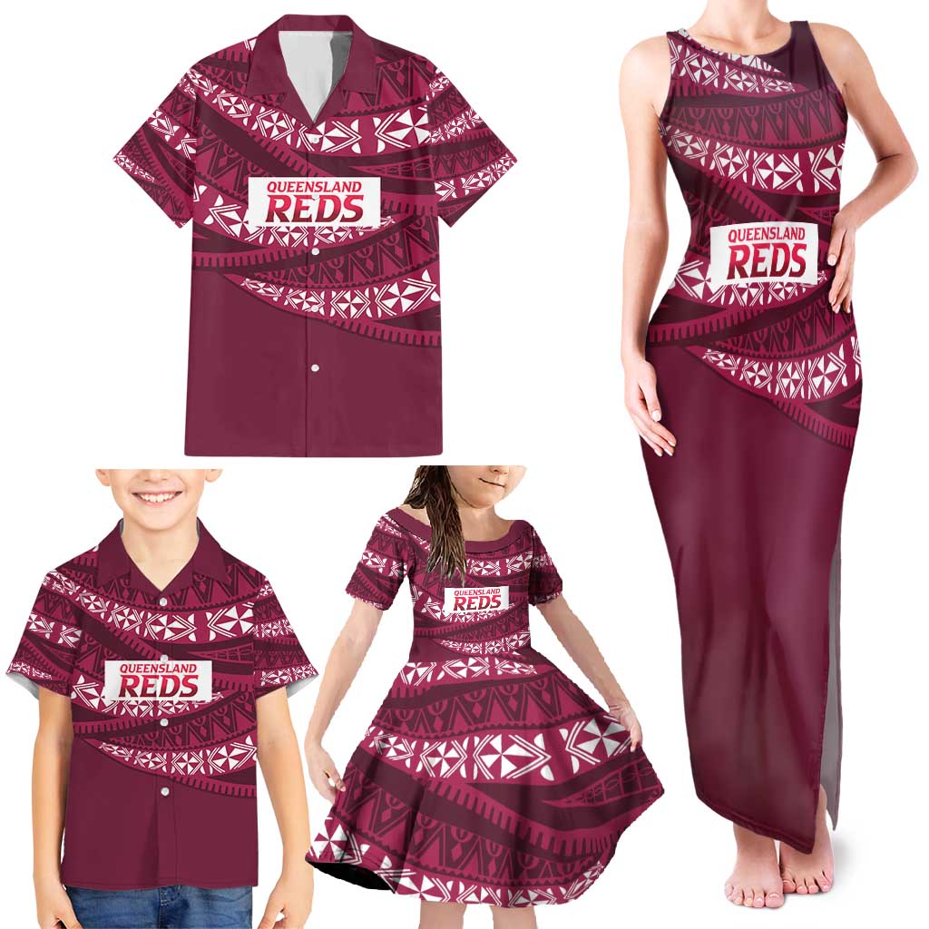 Queensland Rugby Pacific Custom Family Matching Tank Maxi Dress and Hawaiian Shirt Pasifika Tapa Pattern
