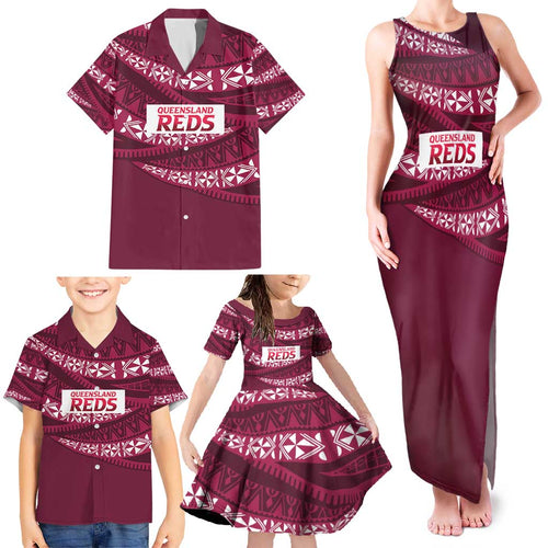 Queensland Rugby Pacific Custom Family Matching Tank Maxi Dress and Hawaiian Shirt Pasifika Tapa Pattern