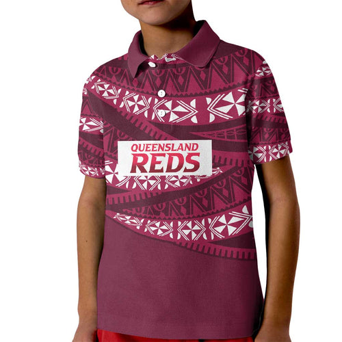 Queensland Rugby Pacific Custom Kid Polo Shirt Pasifika Tapa Pattern