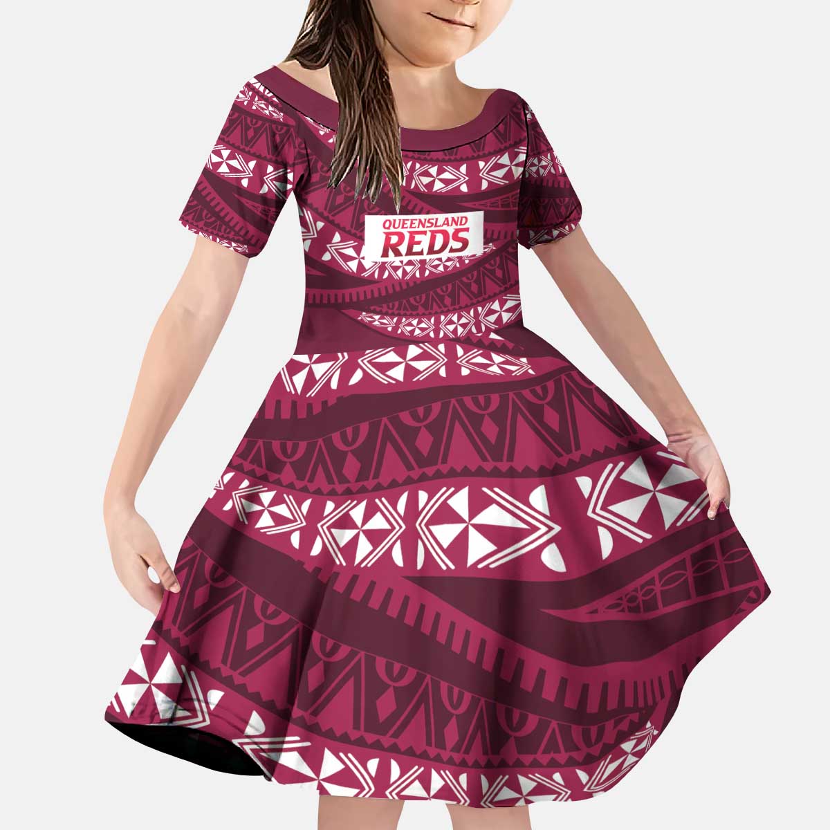 Queensland Rugby Pacific Custom Kid Short Sleeve Dress Pasifika Tapa Pattern