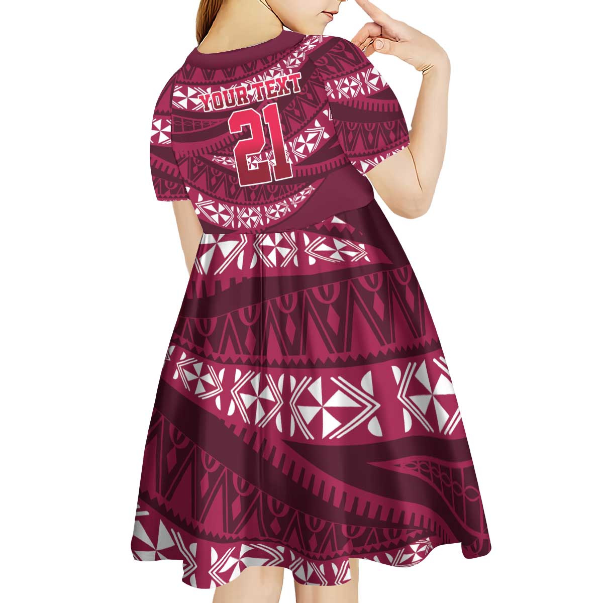 Queensland Rugby Pacific Custom Kid Short Sleeve Dress Pasifika Tapa Pattern