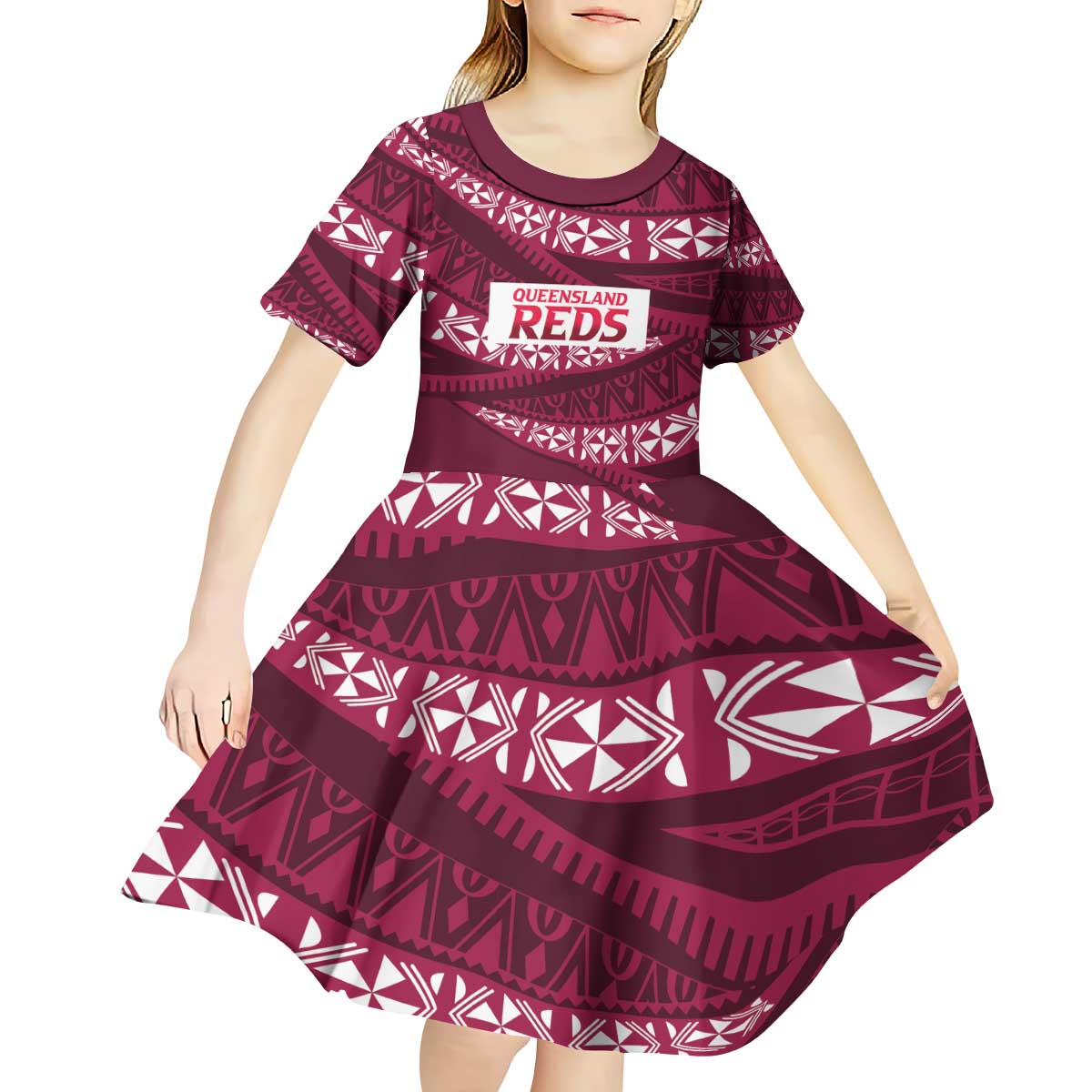 Queensland Rugby Pacific Custom Kid Short Sleeve Dress Pasifika Tapa Pattern