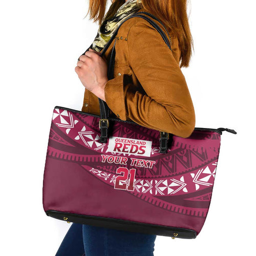 Queensland Rugby Pacific Custom Leather Tote Bag Pasifika Tapa Pattern