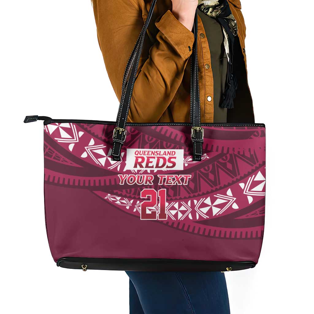 Queensland Rugby Pacific Custom Leather Tote Bag Pasifika Tapa Pattern