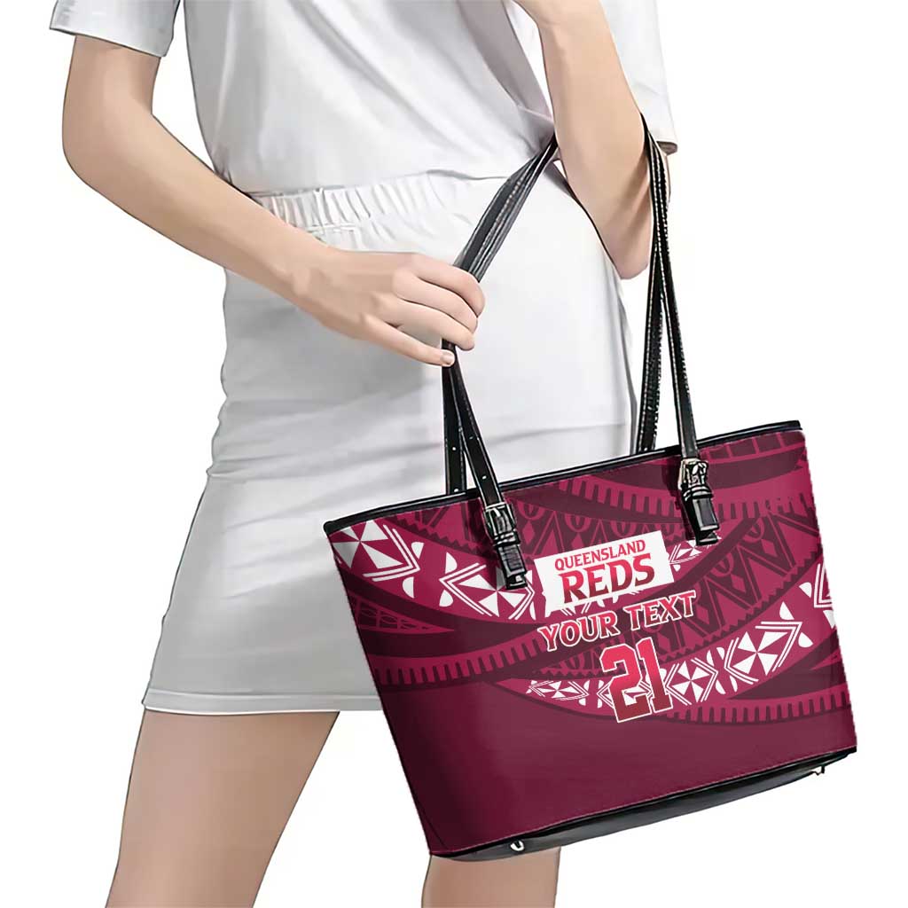 Queensland Rugby Pacific Custom Leather Tote Bag Pasifika Tapa Pattern