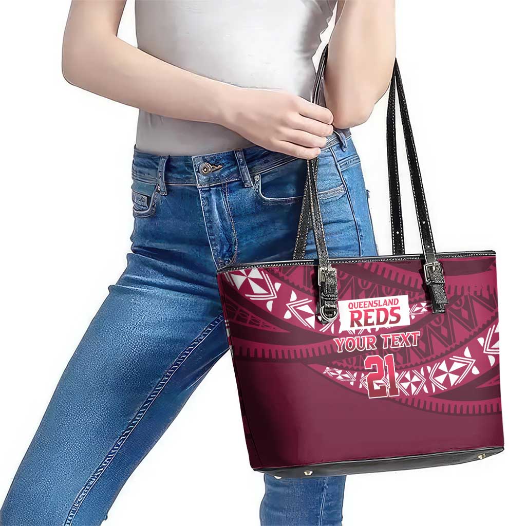Queensland Rugby Pacific Custom Leather Tote Bag Pasifika Tapa Pattern