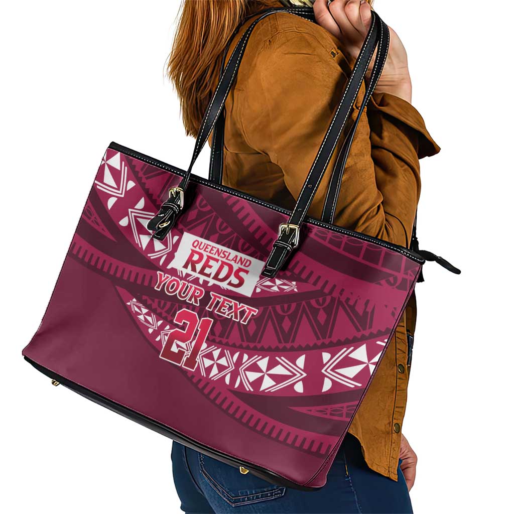 Queensland Rugby Pacific Custom Leather Tote Bag Pasifika Tapa Pattern