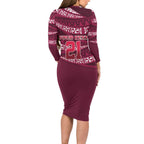 Queensland Rugby Pacific Custom Long Sleeve Bodycon Dress Pasifika Tapa Pattern