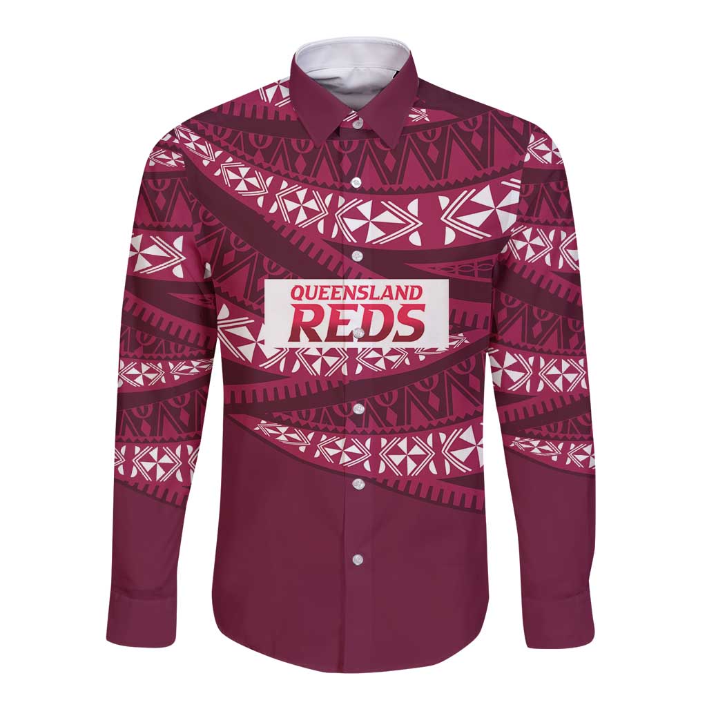 Queensland Rugby Pacific Custom Long Sleeve Button Shirt Pasifika Tapa Pattern