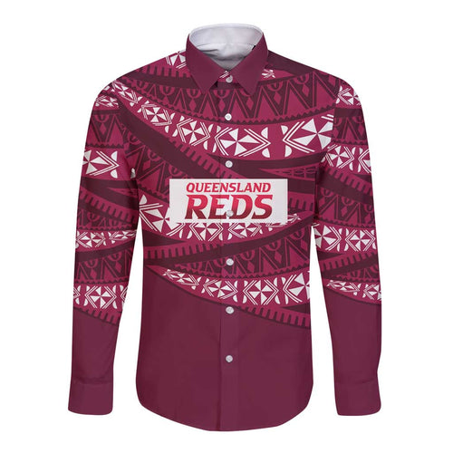 Queensland Rugby Pacific Custom Long Sleeve Button Shirt Pasifika Tapa Pattern