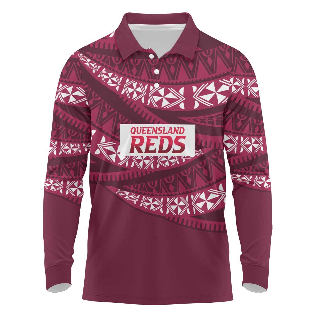 Queensland Rugby Pacific Custom Long Sleeve Polo Shirt Pasifika Tapa Pattern