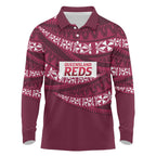 Queensland Rugby Pacific Custom Long Sleeve Polo Shirt Pasifika Tapa Pattern