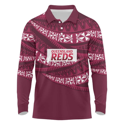 Queensland Rugby Pacific Custom Long Sleeve Polo Shirt Pasifika Tapa Pattern