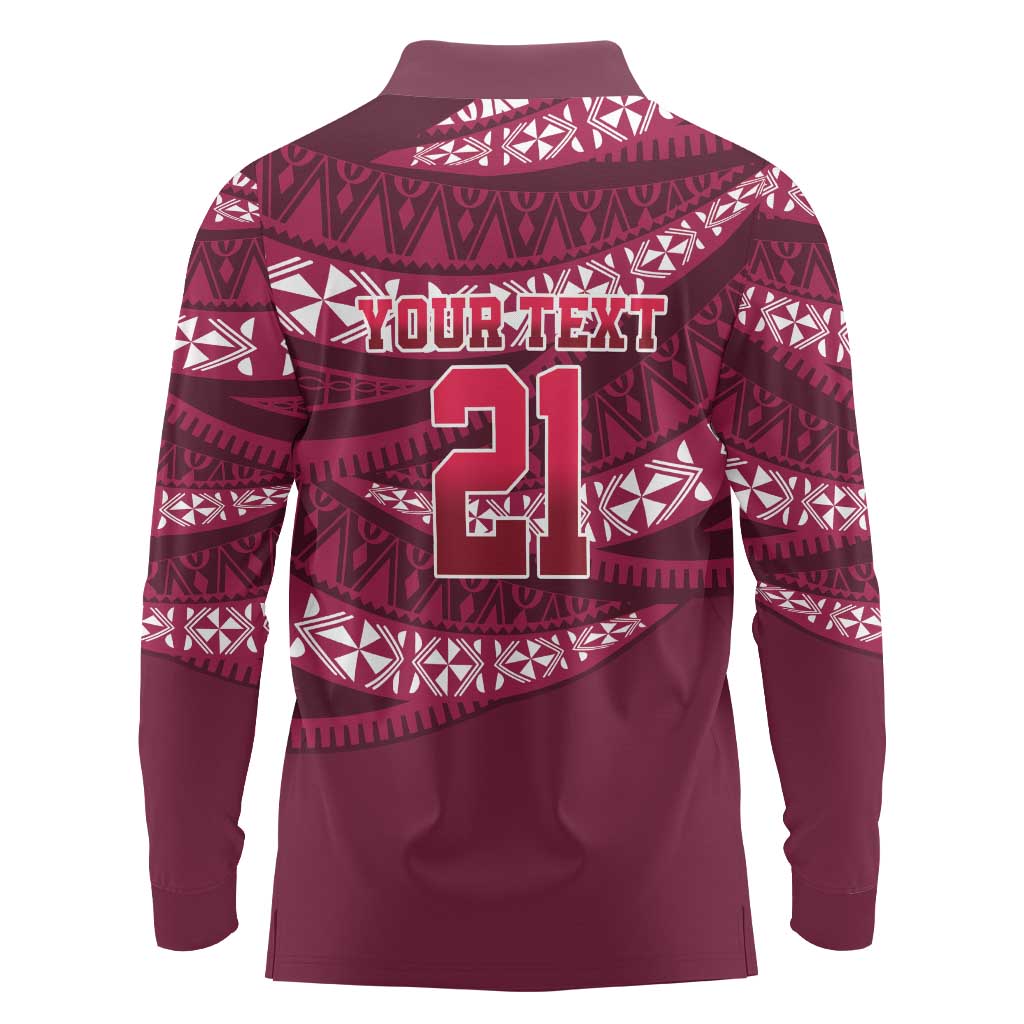 Queensland Rugby Pacific Custom Long Sleeve Polo Shirt Pasifika Tapa Pattern