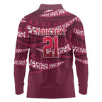 Queensland Rugby Pacific Custom Long Sleeve Polo Shirt Pasifika Tapa Pattern