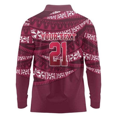 Queensland Rugby Pacific Custom Long Sleeve Polo Shirt Pasifika Tapa Pattern