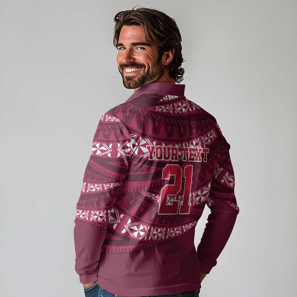 Queensland Rugby Pacific Custom Long Sleeve Polo Shirt Pasifika Tapa Pattern