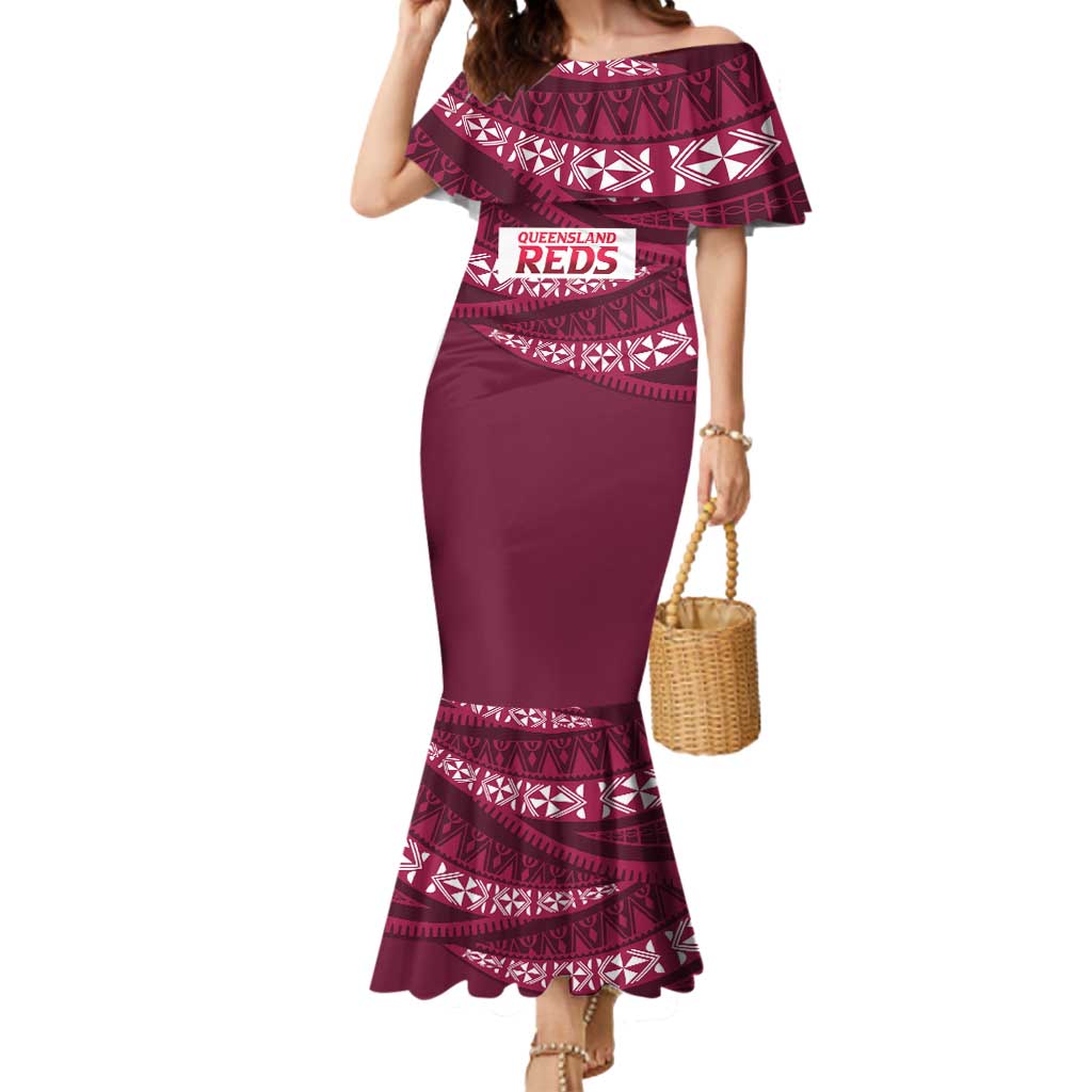 Queensland Rugby Pacific Custom Mermaid Dress Pasifika Tapa Pattern