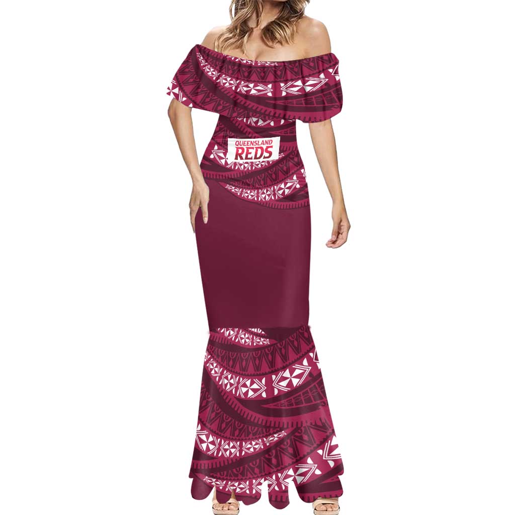 Queensland Rugby Pacific Custom Mermaid Dress Pasifika Tapa Pattern