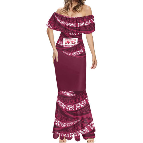 Queensland Rugby Pacific Custom Mermaid Dress Pasifika Tapa Pattern