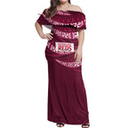Queensland Rugby Pacific Custom Off Shoulder Maxi Dress Pasifika Tapa Pattern