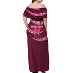 Queensland Rugby Pacific Custom Off Shoulder Maxi Dress Pasifika Tapa Pattern