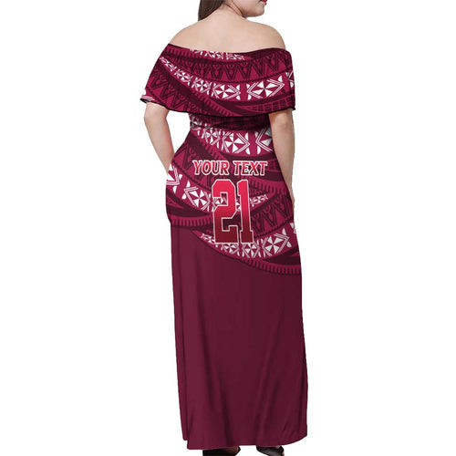Queensland Rugby Pacific Custom Off Shoulder Maxi Dress Pasifika Tapa Pattern