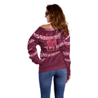 Queensland Rugby Pacific Custom Off Shoulder Sweater Pasifika Tapa Pattern