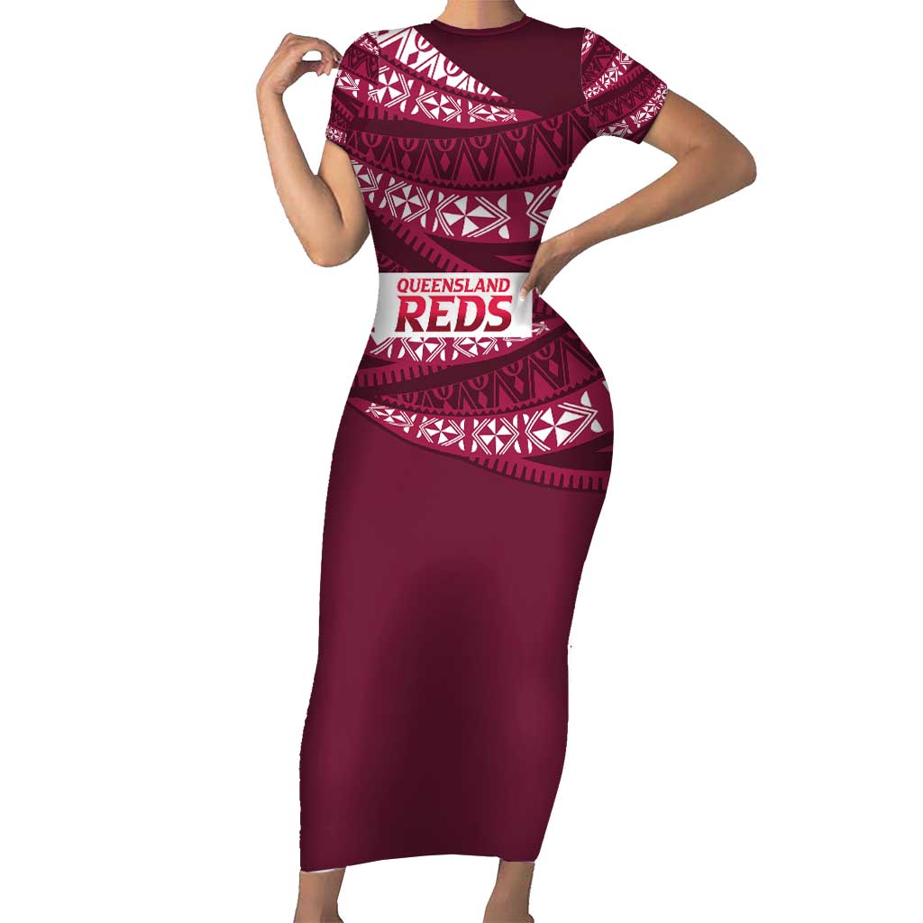 Queensland Rugby Pacific Custom Short Sleeve Bodycon Dress Pasifika Tapa Pattern